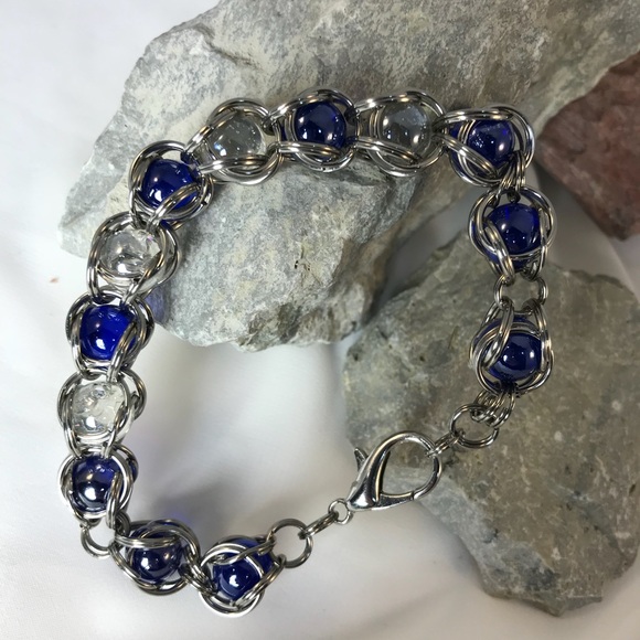 Heart shaped bracelet HANDMADE blue clear silver - Picture 2 of 8